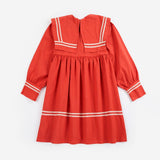 Bobo Choses Sailor dress in red organic cotton, nautical sailor collar, short sleeves
