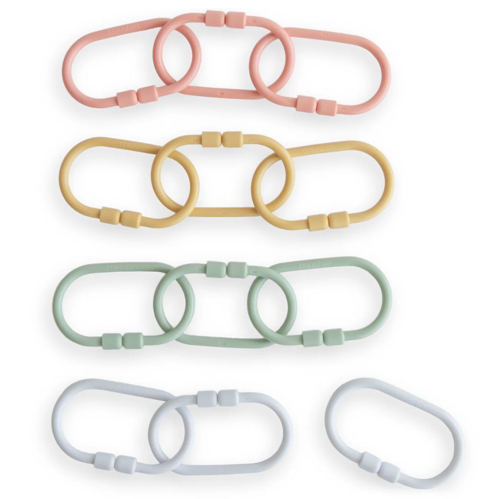 Mushie Chain Link Rings Periwinkle/Mustard/Green/Coral
