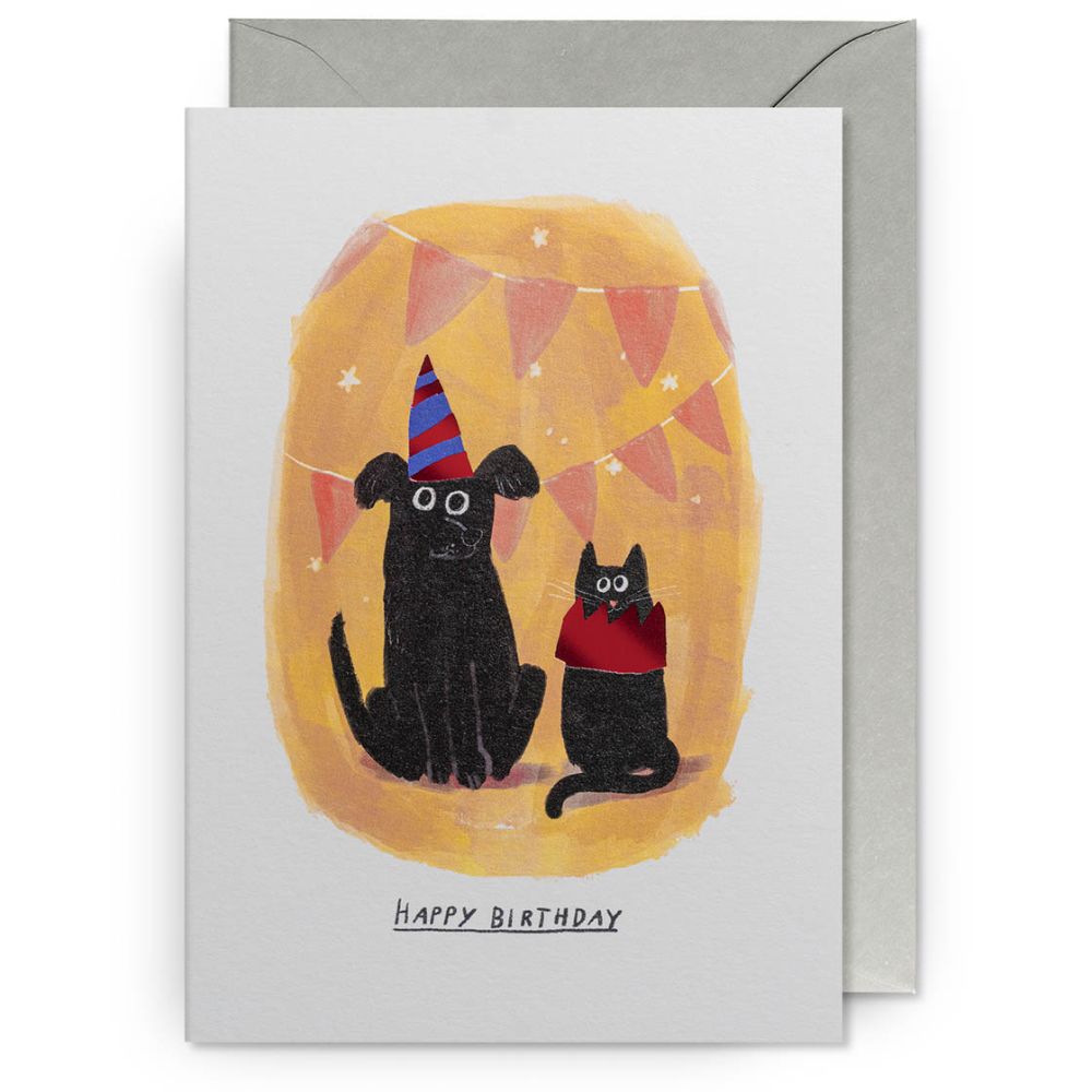Dog And Cat With Party Hats Card