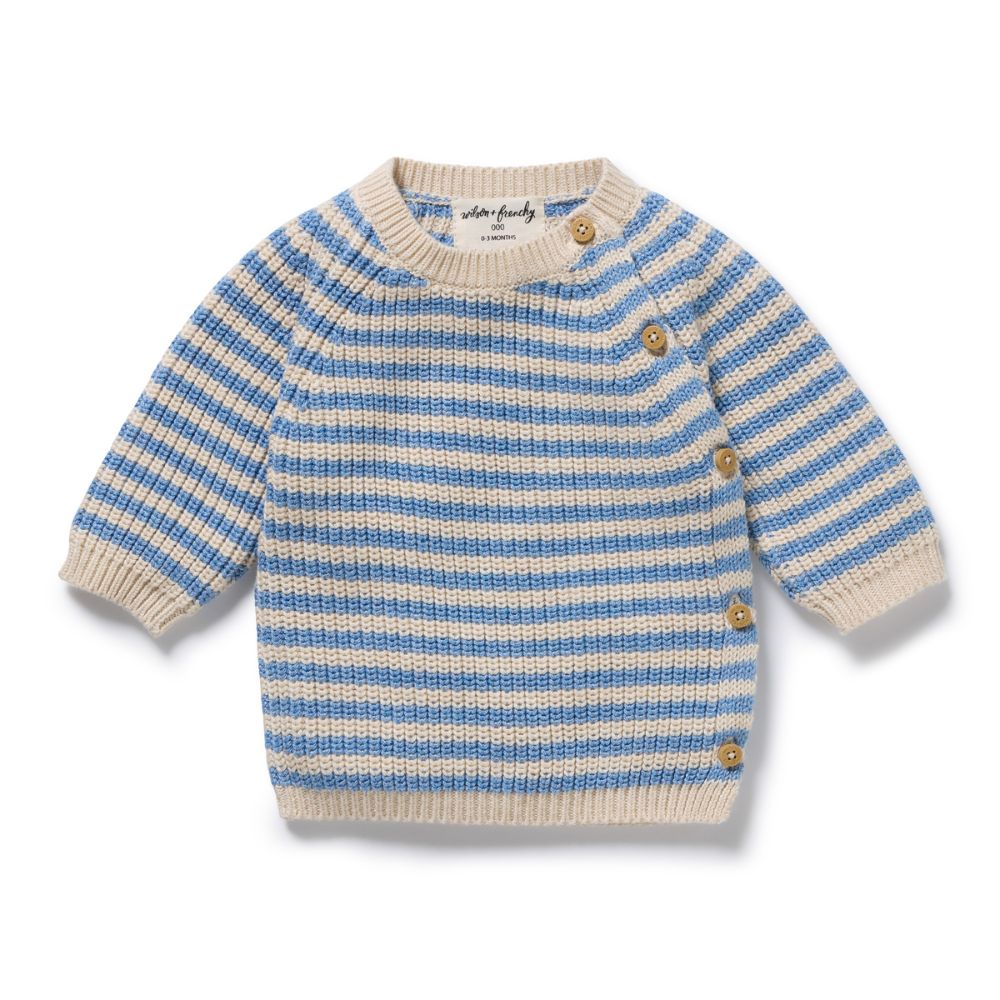 Wilson & Frenchy Frosted Blue Organic Knitted Stripe Kimono Cardigan
