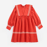 Bobo Choses Sailor dress in red organic cotton, nautical sailor collar, short sleeves