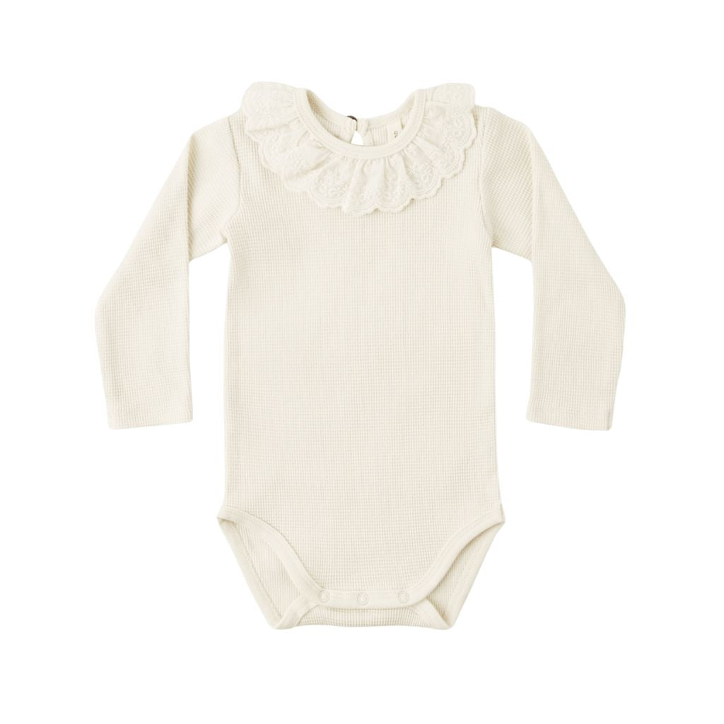 Quincy Mae Ruffle Collar Bodysuit Natural