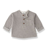 1 + in the Family NUORO taupe houndstooth baby henley in fleece with a button placket