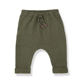 1 + in the Family NUNAVUT khaki baby pants in soft plain fleece with a drawstring waist