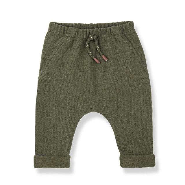 1 + in the Family NUNAVUT khaki baby pants in soft plain fleece with a drawstring waist