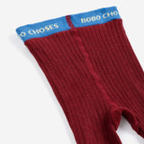 Bobo Choses ribbed tights in red stretch organic cotton, fine rib knit, full length