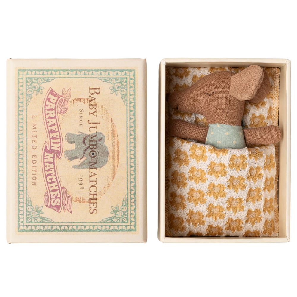 Maileg Sleepy wakey baby mouse in matchbox - Blue