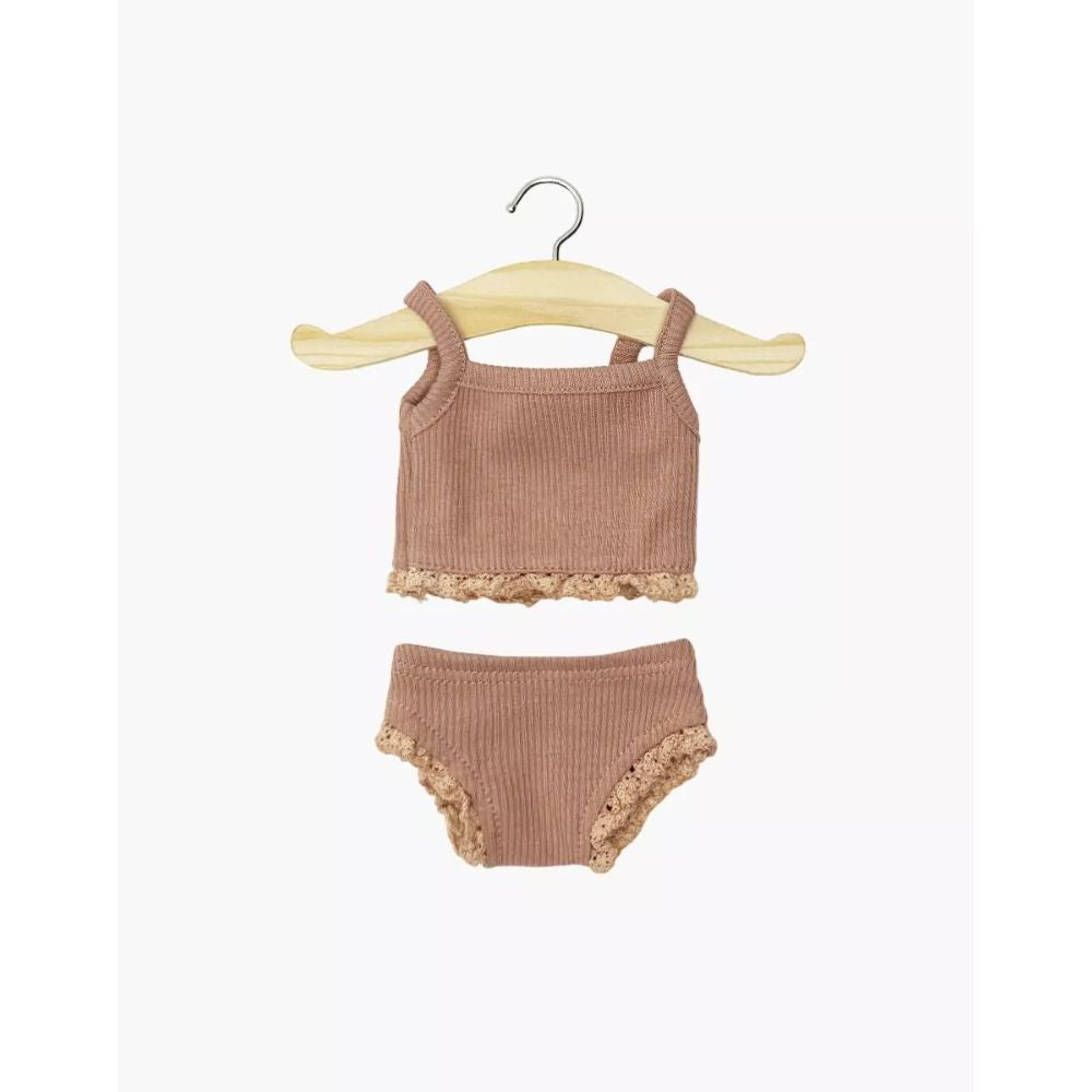 Minikane Clothing for 34cm Dolls - Girls' ribbed knit underwear in clay pink with lace