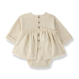 1 + in the Family CONQUES ivory newborn dress with attached bodysuit in lurex fleece, bow at waist