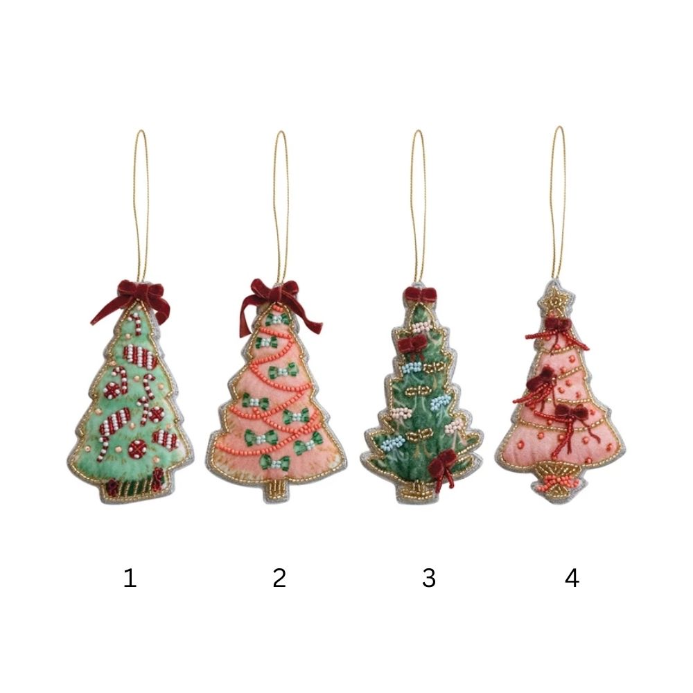 Handmade Beaded Fabric Christmas Tree, 4-1/4"H - 4-1/2"H
