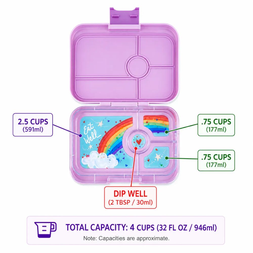 Yumbox Tapas - Leakproof Bento Box 4 or 5 Compartment Trays Seville Purple / Rainbow Tray