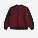 Bobo Choses Forest Scene cardigan in burgundy recycled wool and cashmere knit, woodland jacquard, buttons