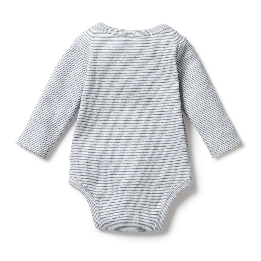 Wilson & Frenchy Organic Stripe Rib Long Sleeved Bodysuit Rain Drop