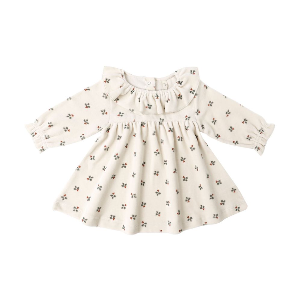 Quincy Mae Velour Baby Dress Holly Berry
