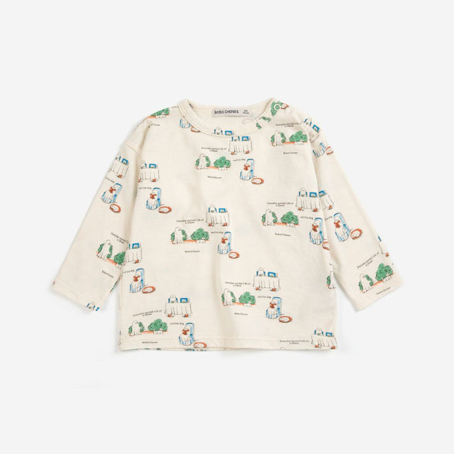 Bobo Choses Baby Everyday Ghosts t-shirt in cream organic cotton, all over ghost print