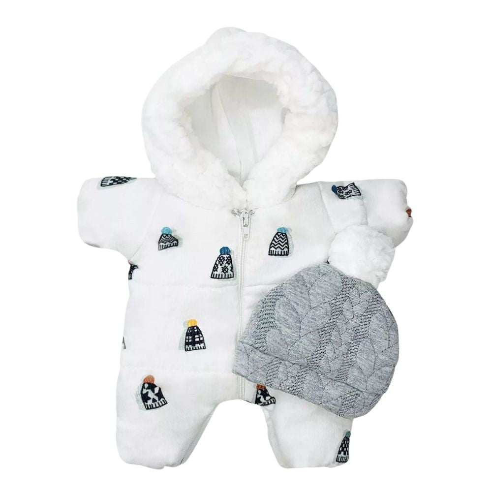 Minikane Babies Collection 28cm - Babies – Pilote Top of winter jumpsuit and grey cable-knit fleece hat set