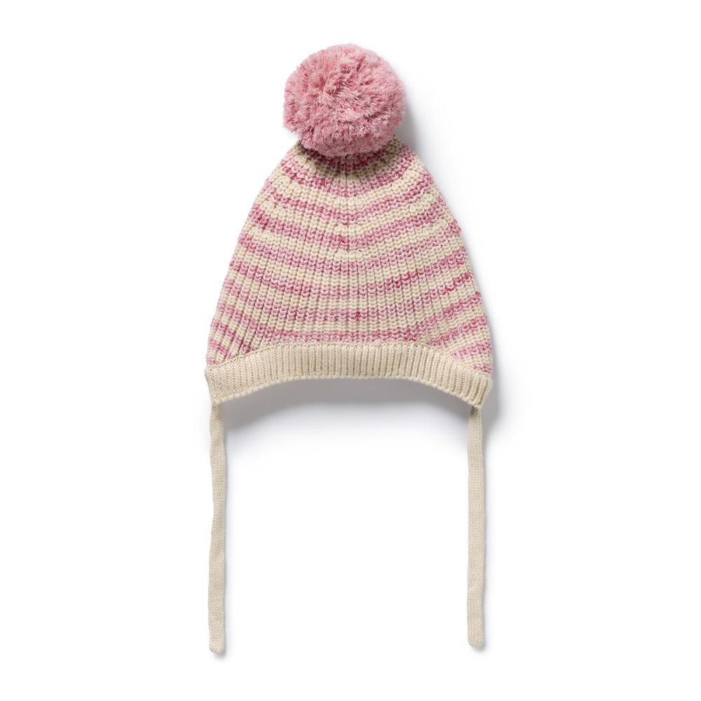 Wilson & Frenchy Rhubarb & Cream Organic Knitted Stripe Bonnet