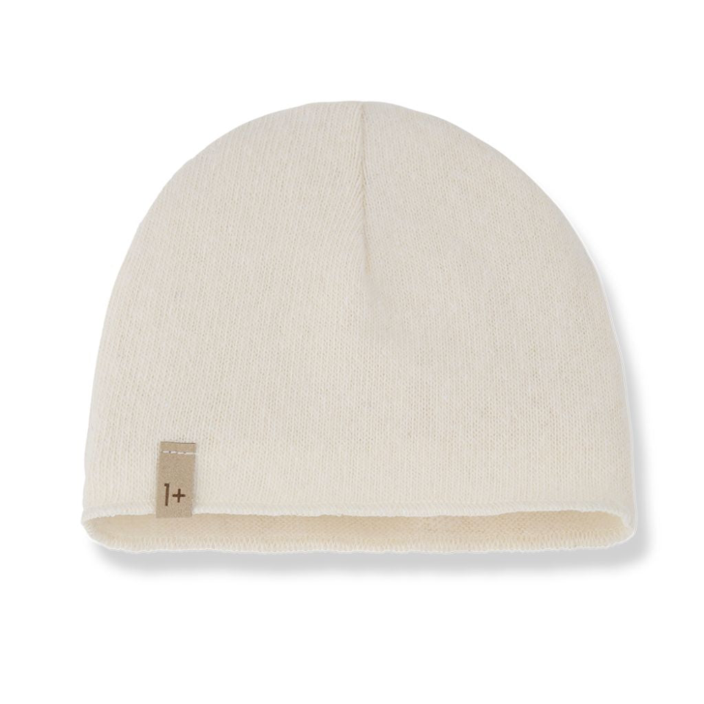 1 + in the Family ANGERS ivory newborn beanie in soft plain fleece with a rolled brim