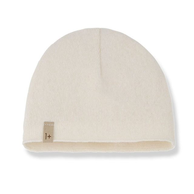 1 + in the Family ANGERS ivory newborn beanie in soft plain fleece with a rolled brim