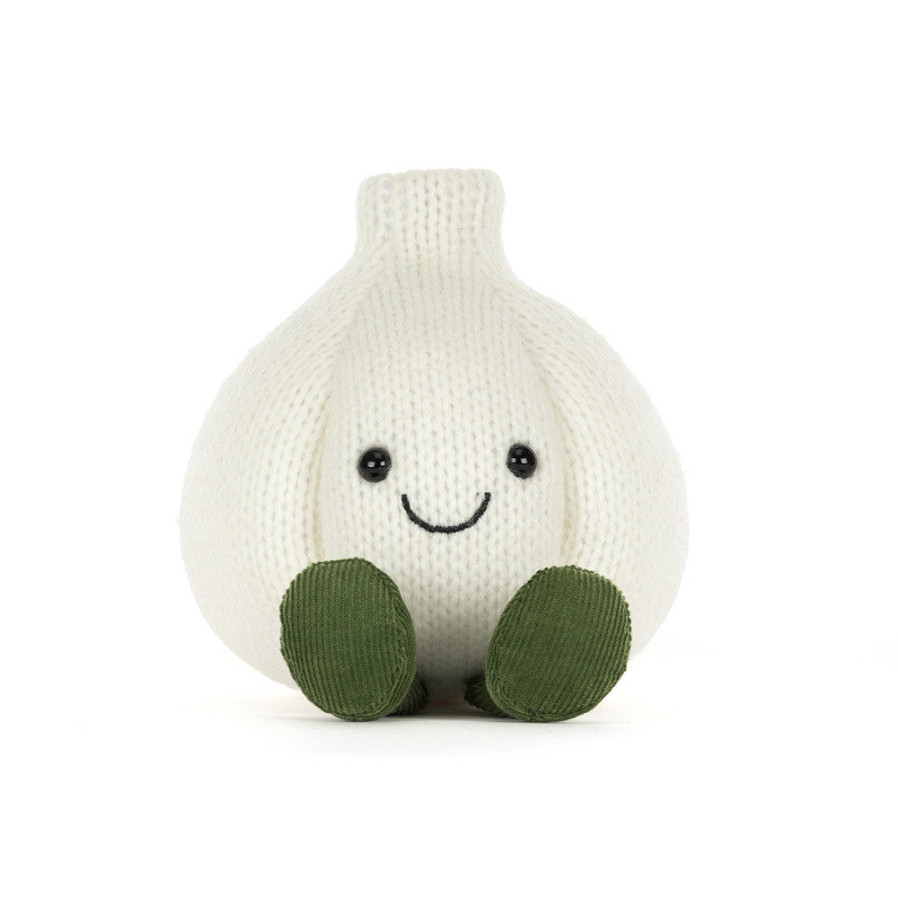 Jellycat Amuseables Garlic, a plump cream garlic-bulb plush in acrylic-cotton with a hard beady eye
