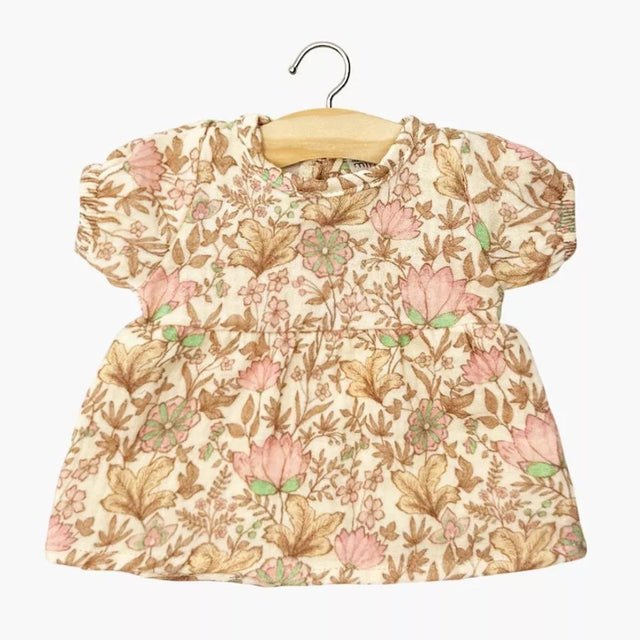 Minikane Babies Collection 28cm- Faustine dress with balloon sleeves in pink Indian cotton gauze
