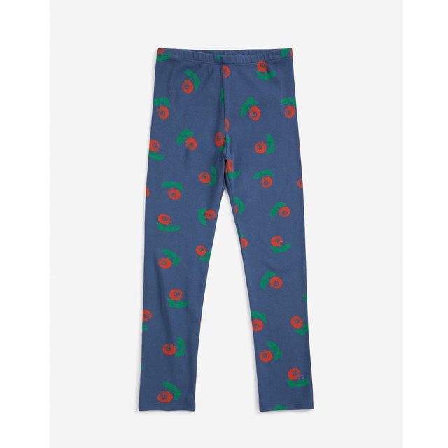 Bobo Choses Stamp Bloom leggings in navy stretch organic cotton, stamped floral print, skinny fit