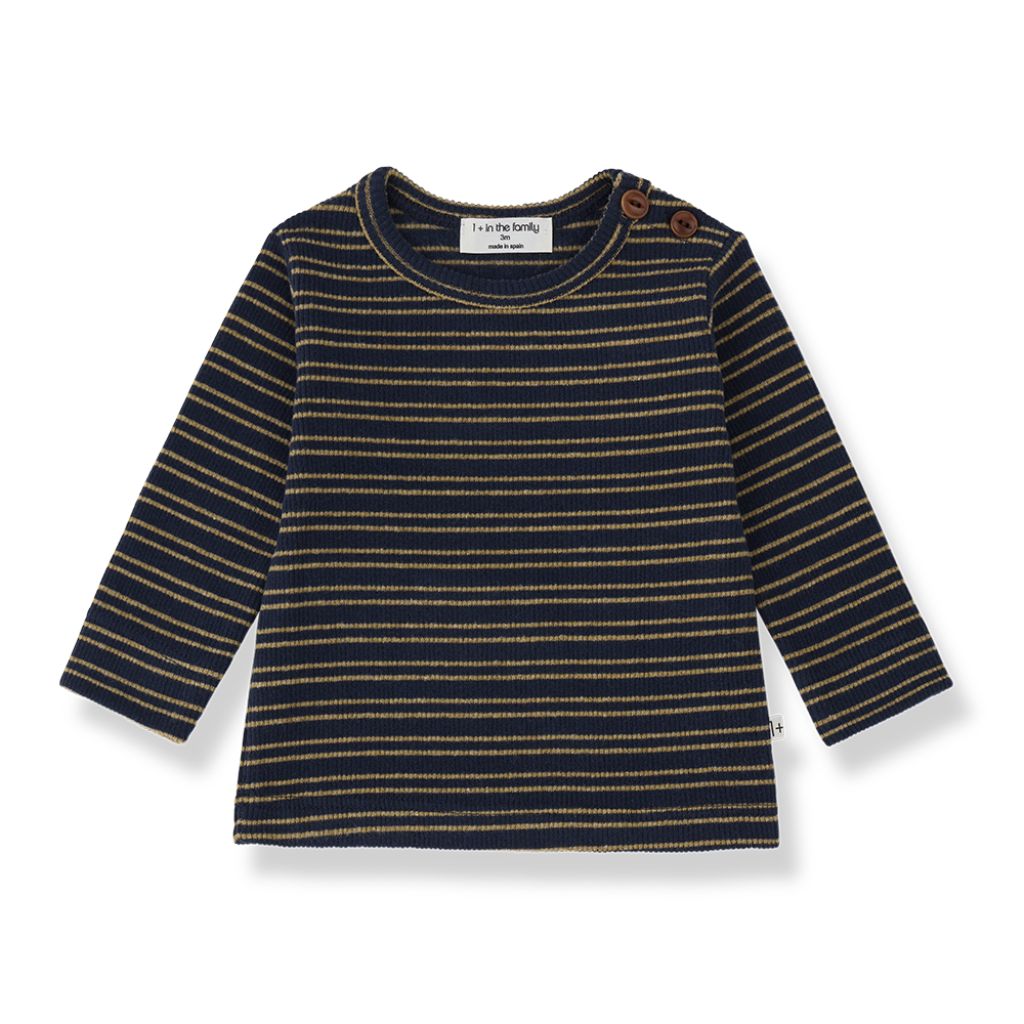 1 + in the Family NORDEGG blue striped baby long sleeve top in rib jersey