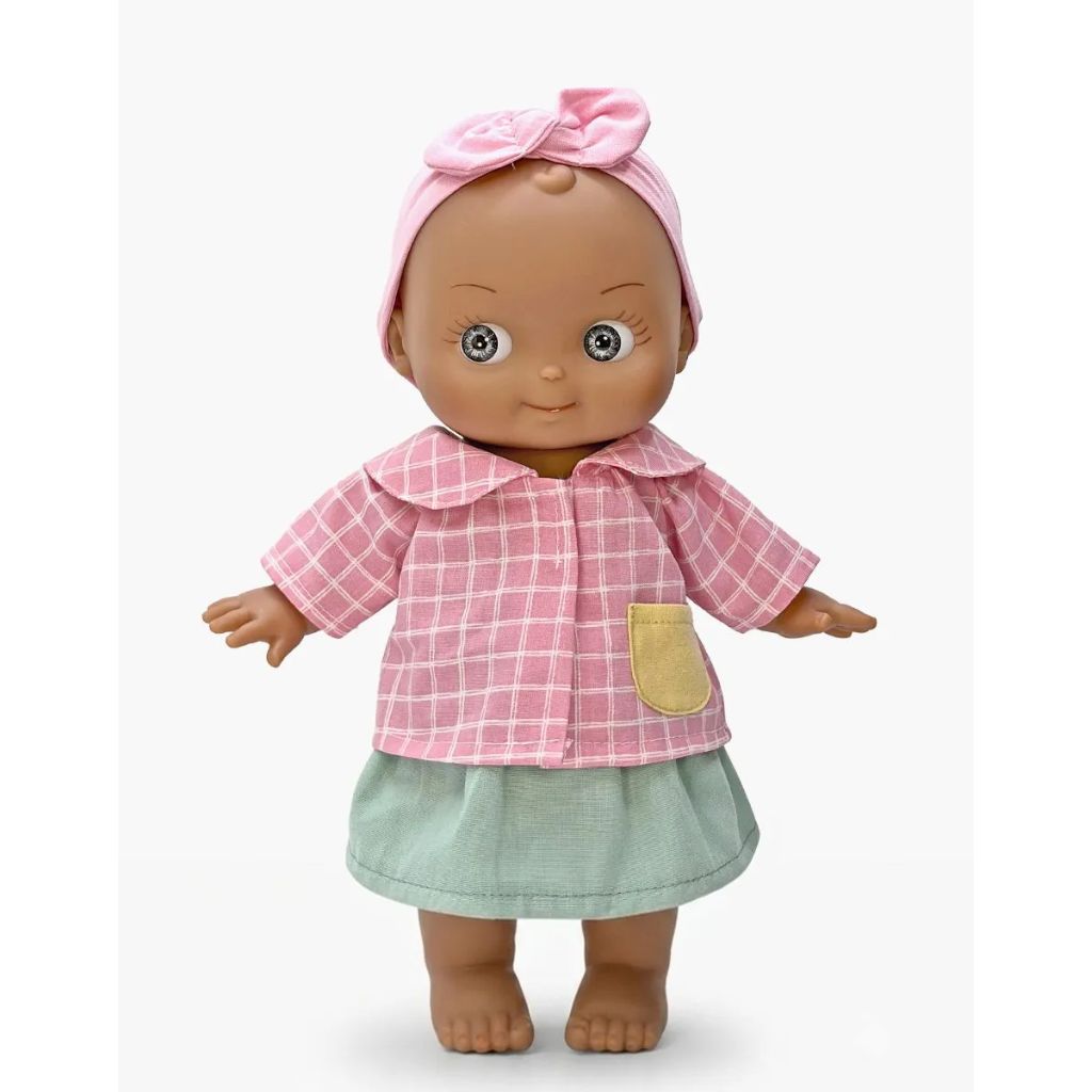 Minikane Mini Panchas Doll 27cm Maia at school - Pink Checkered Outfit