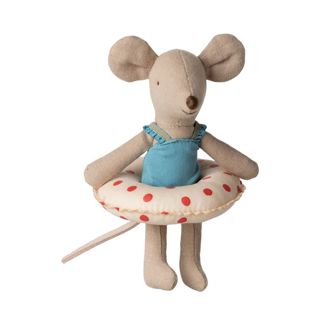 Maileg little sister beach mouse plush with red polka dot float