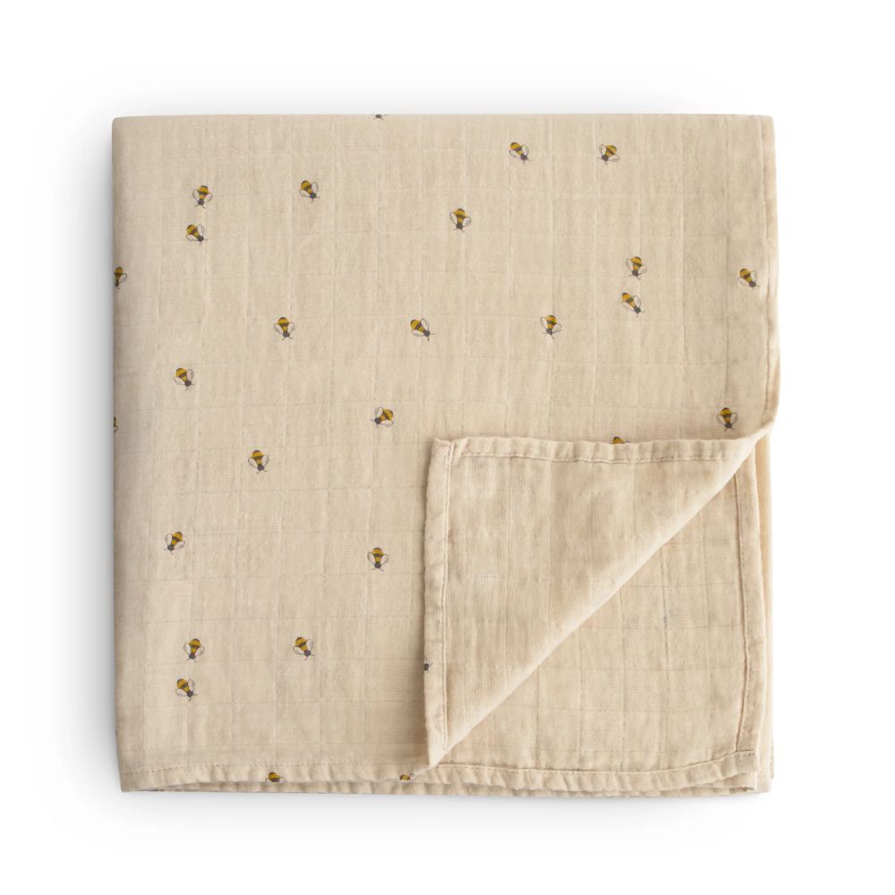 Mushie Organic Cotton Muslin Baby Swaddle- Bees