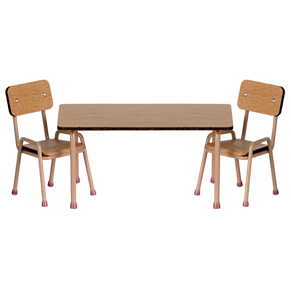 Maileg Table and chair set, Mouse - Dark powder