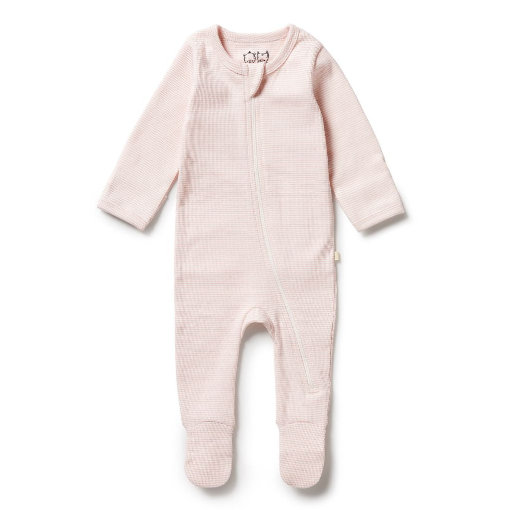 Wilson & Frenchy Organic Stripe Rib Zipsuit with Feet Cantaloupe