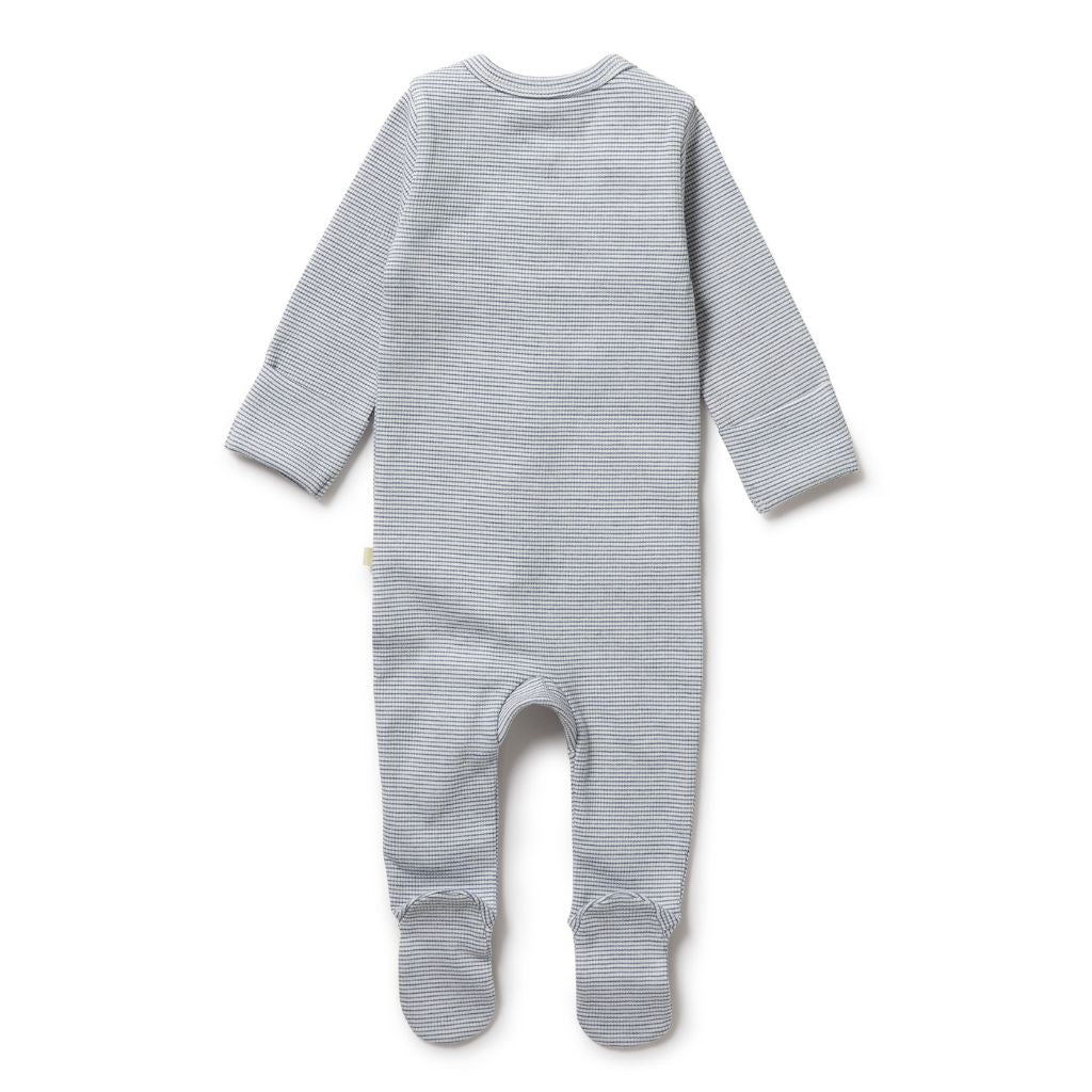 Wilson & Frenchy Organic Stripe Rib Zipsuit with Feet Rain Drop