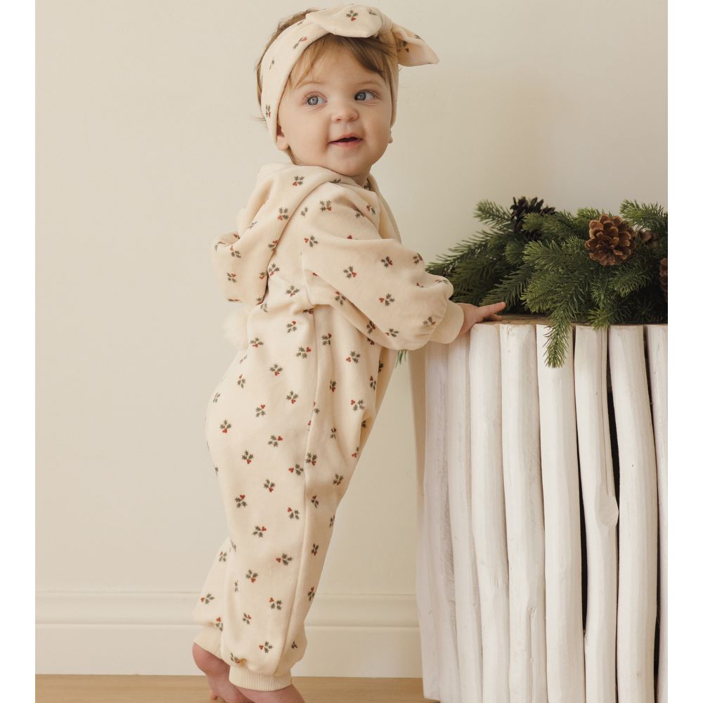 Quincy Mae Velour Zip Jumpsuit Holly Berry