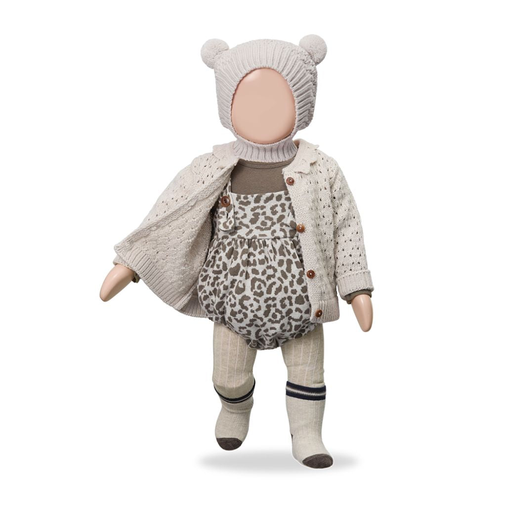 1 + in the Family ARLES cream baby knitted balaclava in lace knit with bear ears