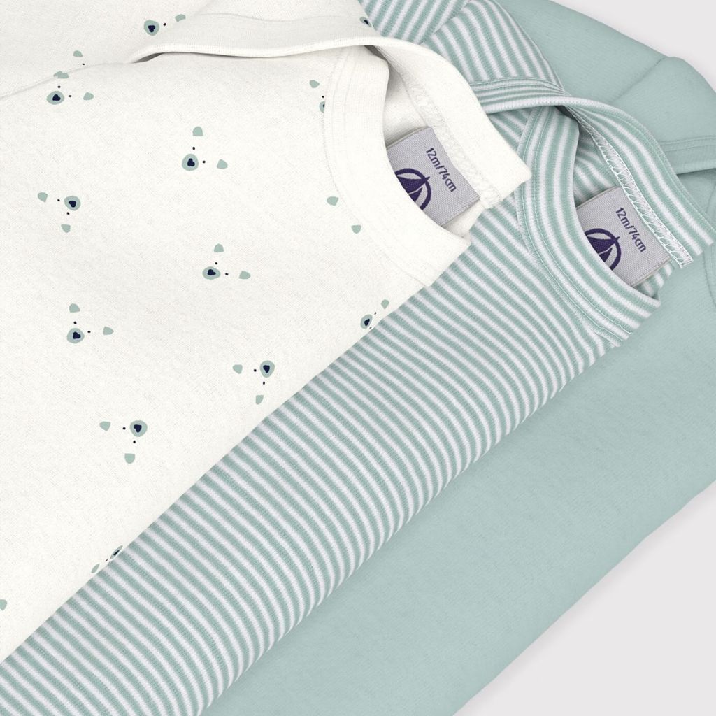 Petit Bateau LS Bodies 3pcs Sage / Mint Stripes