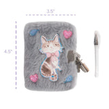 Cuddle Cat Mini Furry Journal with Pen, Lock, & 2 Keys, Grey