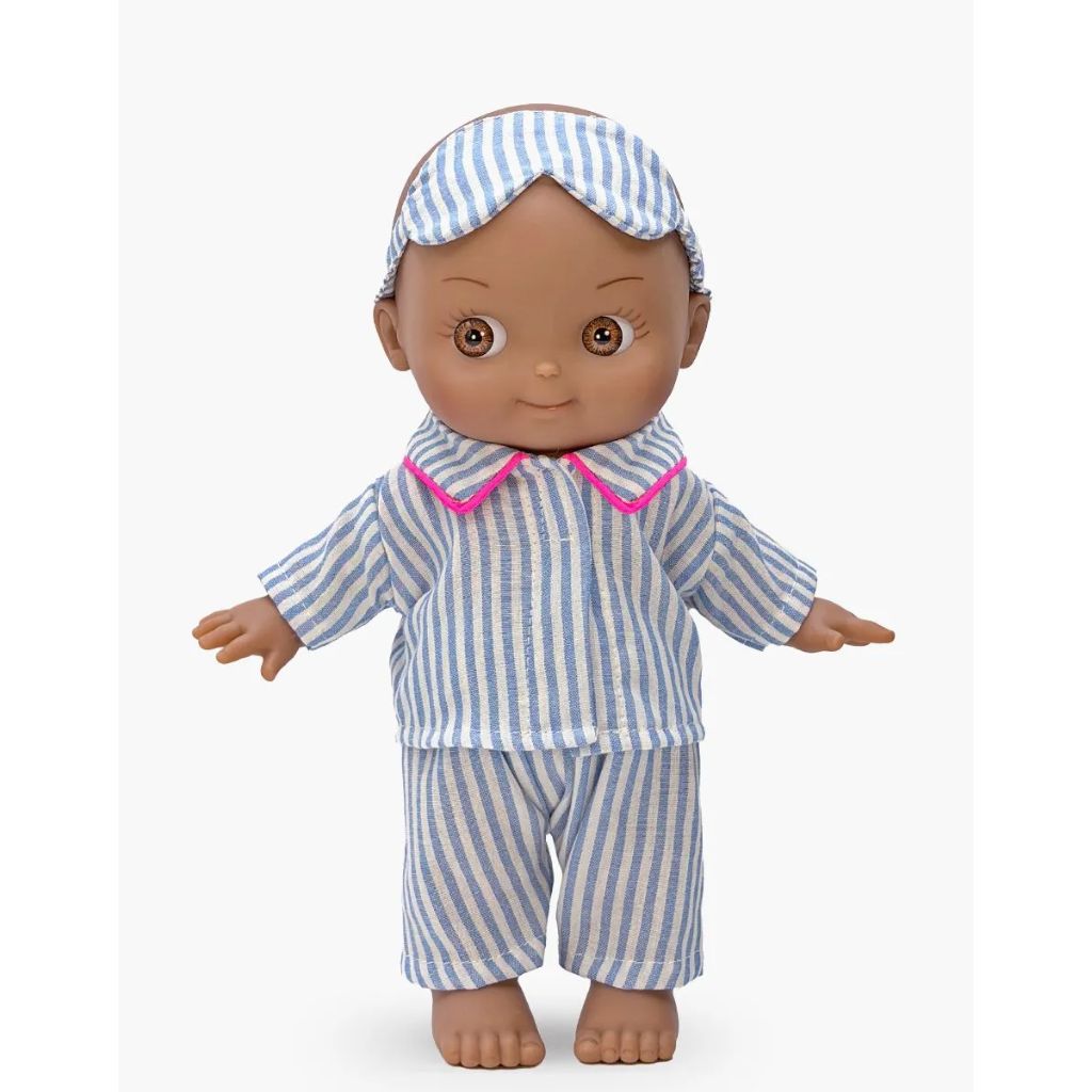 Minikane Mini Panchas Doll 27cm Noah at home - Blue Striped Sleepsuit