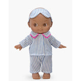 Minikane Mini Panchas Doll 27cm Noah at home - Blue Striped Sleepsuit