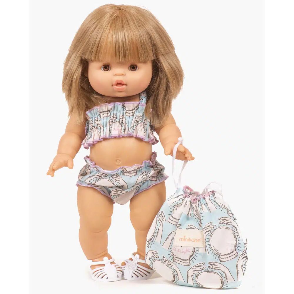 Minikane Clothing for Gordis Dolls 34cm - Future is bright retro 2-piece swimsuit with pouch