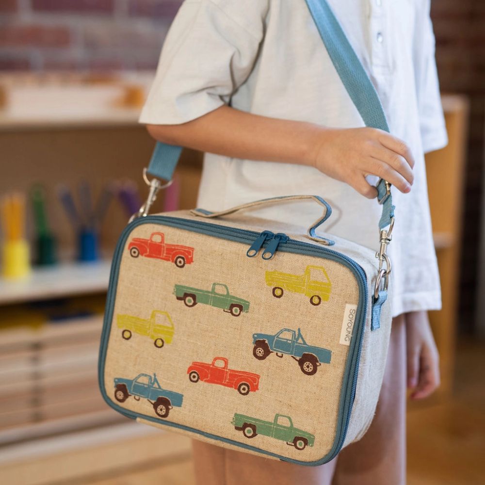 Lunch Box Raw Linen - Vintage Trucks