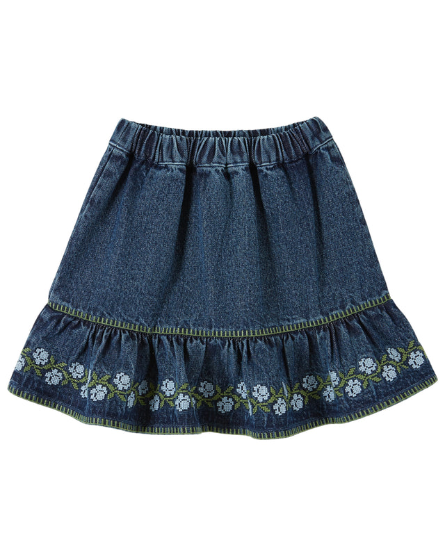Emile & Ida Embroidered Denim Skirt Denim