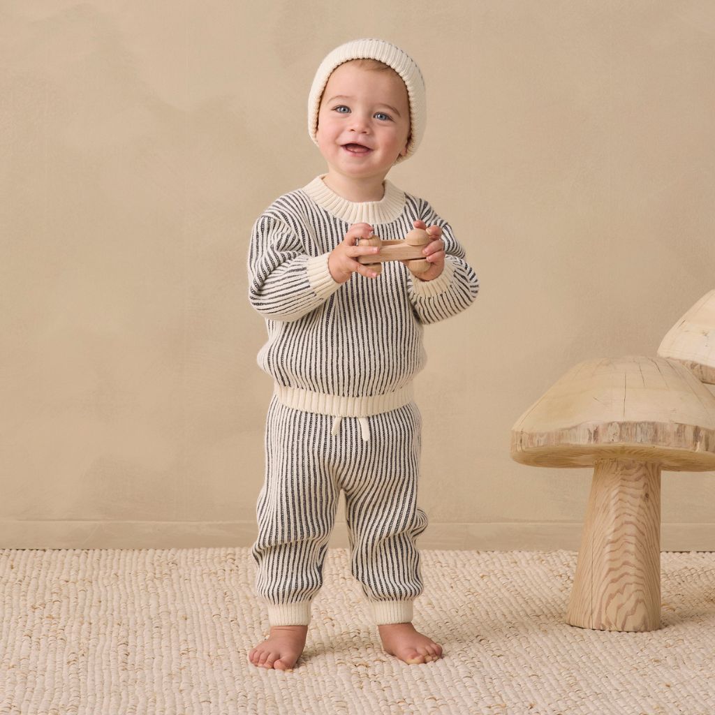 Quincy Mae Chunky Knit Pant Midnight Stripe