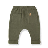 1 + in the Family NUNAVUT khaki baby pants in soft plain fleece with a drawstring waist