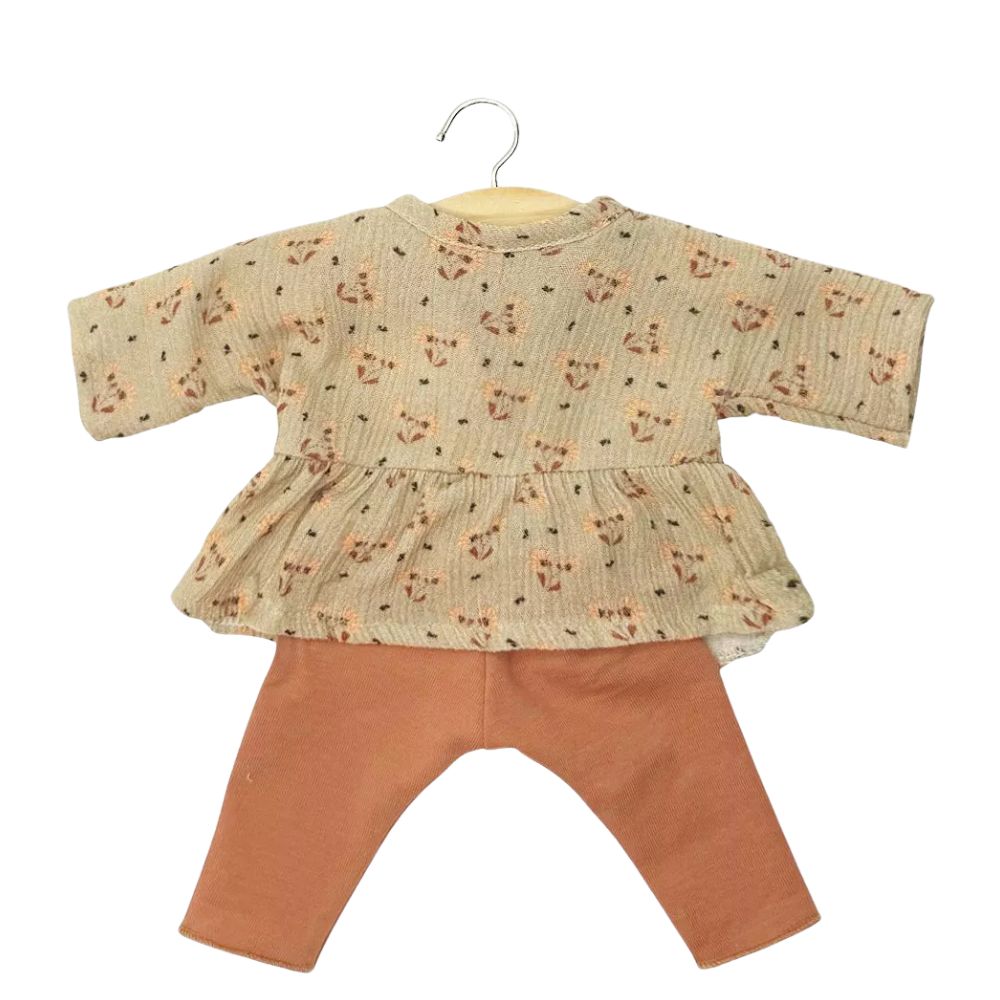 Minikane Babies Collection 28cm-Ophélia top set in Éloïse crepe and brown sugar jersey