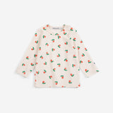 Bobo Choses Baby Stamp Bloom tee in purple stretch organic cotton, floral stamp print, loose fit