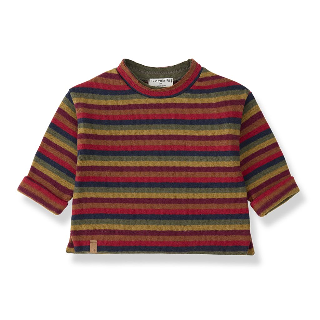 1 + in the Family NAIN multicolour striped baby sweater in soft fleece with wide bands of colour