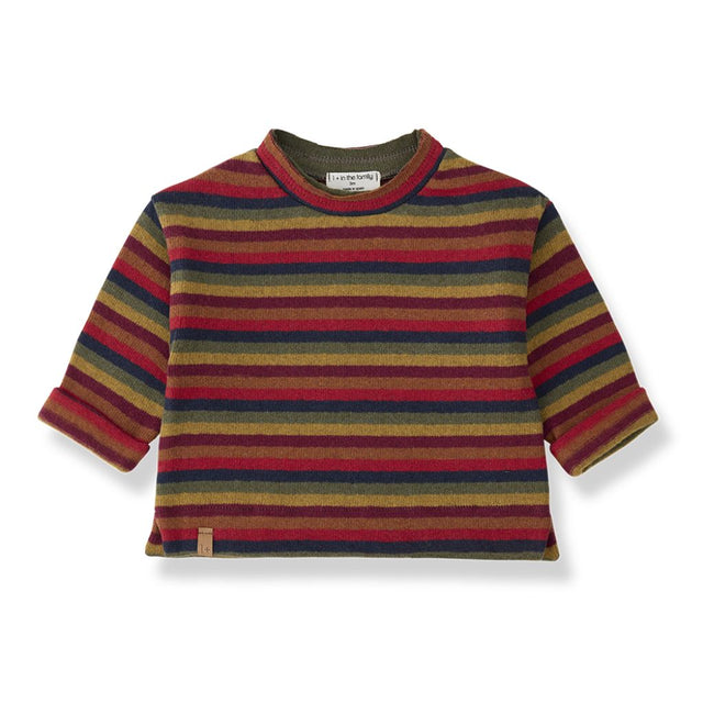 1 + in the Family NAIN multicolour striped baby sweater in soft fleece with wide bands of colour