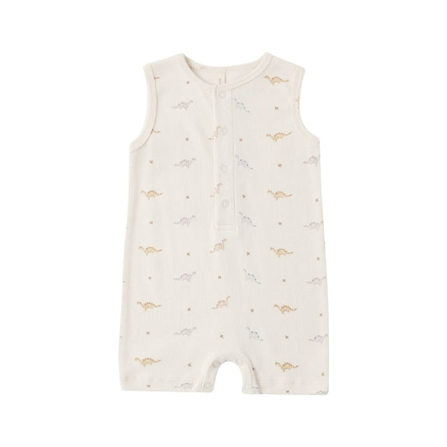 Quincy Mae Ribbed Henley Romper Dinos