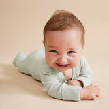 Wilson & Frenchy Organic Stripe Rib Zipsuit with Feet Fern